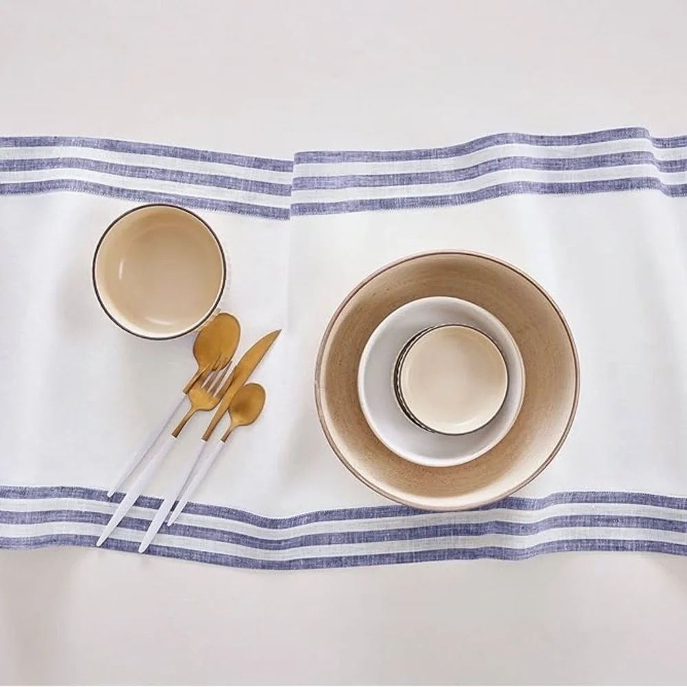 Solino Home Linen Table Runner – 100% Pure Linen Navy Table Runner 14 X 108 Mila